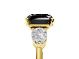 Yellow gold Three-Stone Fancy Black Asscher Cut Diamond Ring with Pear Side Stones and Four-Prong Setting_5