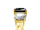 Yellow gold Three-Stone Fancy Black Asscher Cut Diamond Ring with Round Side Stones, Classic Band, and Four-Prong Setting_5