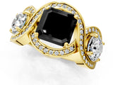 Yellow gold Three-Stone Fancy Black Asscher Cut Diamond Wave Pave Band with Prong Setting_1