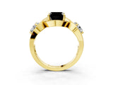 Yellow gold Three-Stone Fancy Black Asscher Cut Diamond Wave Pave Band with Prong Setting_3