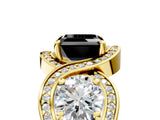 Yellow gold Three-Stone Fancy Black Asscher Cut Diamond Wave Pave Band with Prong Setting_5