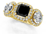 Yellow gold Three-Stone Fancy Black Asscher Cut Halo Diamond Milgrain Band with Four-Prong Setting_1