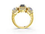 Yellow gold Three-Stone Fancy Black Asscher Cut Halo Diamond Milgrain Band with Four-Prong Setting_3