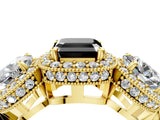 Yellow gold Three-Stone Fancy Black Asscher Cut Halo Diamond Milgrain Band with Four-Prong Setting_4
