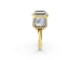 Yellow gold Three-Stone Fancy Black Asscher Cut Halo Diamond Ring with Pave Band and Four-Prong Setting_2