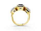Yellow gold Three-Stone Fancy Black Asscher Cut Halo Diamond Ring with Pave Band and Four-Prong Setting_3