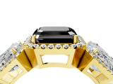 Yellow gold Three-Stone Fancy Black Asscher Cut Halo Diamond Ring with Pave Band and Four-Prong Setting_4