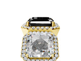 Yellow gold Three-Stone Fancy Black Asscher Cut Halo Diamond Ring with Pave Band and Four-Prong Setting_5