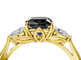Yellow gold Three-Stone Fancy Black Cushion Cut Brilliant Diamond Solitaire Ring with Tapered Band and Four-Prong Setting_10