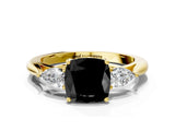 Yellow gold Three-Stone Fancy Black Cushion Cut Brilliant Diamond Solitaire Ring with Tapered Band and Four-Prong Setting_6