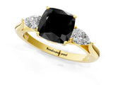Yellow gold Three-Stone Fancy Black Cushion Cut Brilliant Diamond Solitaire Ring with Tapered Band and Four-Prong Setting_7