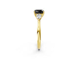 Yellow gold Three-Stone Fancy Black Cushion Cut Brilliant Diamond Solitaire Ring with Tapered Band and Four-Prong Setting_8
