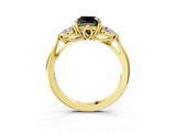Yellow gold Three-Stone Fancy Black Cushion Cut Brilliant Diamond Solitaire Ring with Tapered Band and Four-Prong Setting_9