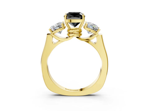 Yellow gold Three-Stone Fancy Black Cushion Cut Brilliant Diamond Trellis Ring with Comfort Fit Band_3