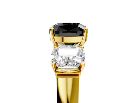 Yellow gold Three-Stone Fancy Black Cushion Cut Brilliant Diamond Trellis Ring with Comfort Fit Band_5