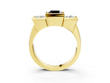 Yellow gold Three Stone Fancy Black Cushion Cut Cut Channel Set Diamond Ring_3