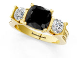 Yellow gold Three-Stone Fancy Black Cushion Cut Cut Classic Band Prong Setting Ring_1