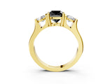 Yellow gold Three-Stone Fancy Black Cushion Cut Cut Classic Band Prong Setting Ring_3