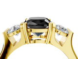 Yellow gold Three-Stone Fancy Black Cushion Cut Cut Classic Band Prong Setting Ring_4