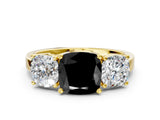 Yellow gold Three-Stone Fancy Black Cushion Cut Cut Diamond Engagement Ring with Flat Band and Four-Prong Setting_12