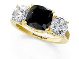 Yellow gold Three-Stone Fancy Black Cushion Cut Cut Diamond Engagement Ring with Flat Band and Four-Prong Setting_13