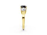 Yellow gold Three-Stone Fancy Black Cushion Cut Cut Diamond Engagement Ring with Flat Band and Four-Prong Setting_14