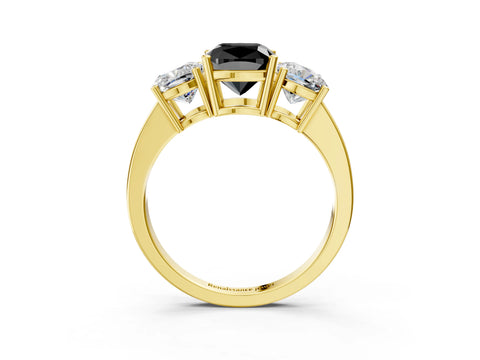 Yellow gold Three-Stone Fancy Black Cushion Cut Cut Diamond Engagement Ring with Flat Band and Four-Prong Setting_15