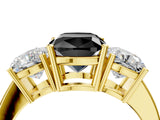 Yellow gold Three-Stone Fancy Black Cushion Cut Cut Diamond Engagement Ring with Flat Band and Four-Prong Setting_16