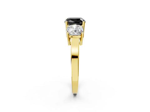 Yellow gold Three-Stone Fancy Black Cushion Cut Cut Diamond Engagement Ring with Flat Band and Four-Prong Setting_2