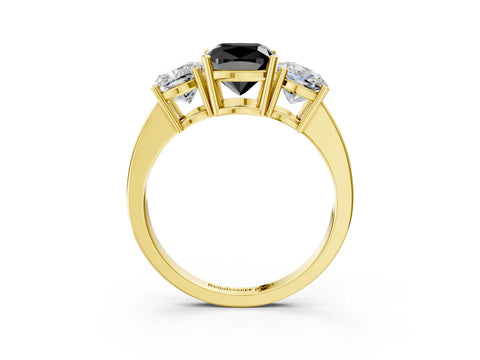Yellow gold Three-Stone Fancy Black Cushion Cut Cut Diamond Engagement Ring with Flat Band and Four-Prong Setting_3