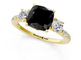 Yellow gold Three-Stone Fancy Black Cushion Cut Cut Diamond Pavé Band with Prong Setting_16