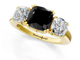 Yellow gold Three-Stone Fancy Black Cushion Cut Cut Diamond Ring with Channel Set Band and Four-Prong Setting_1