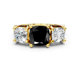 Yellow gold Three-Stone Fancy Black Cushion Cut Cut Diamond Ring with Channel-Set Band and Four-Prong Setting_12