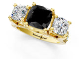 Yellow gold Three-Stone Fancy Black Cushion Cut Cut Diamond Ring with Channel-Set Band and Four-Prong Setting_13