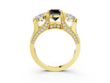 Yellow gold Three-Stone Fancy Black Cushion Cut Cut Diamond Ring with Channel-Set Band and Four-Prong Setting_15