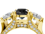 Yellow gold Three-Stone Fancy Black Cushion Cut Cut Diamond Ring with Channel-Set Band and Four-Prong Setting_16