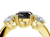 Yellow gold Three-Stone Fancy Black Cushion Cut Cut Diamond Ring with Channel Set Band and Four-Prong Setting_28