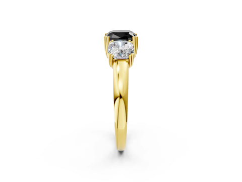 Yellow gold Three-Stone Fancy Black Cushion Cut Cut Diamond Ring with Channel Set Band and Four-Prong Setting_2