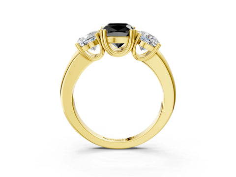 Yellow gold Three-Stone Fancy Black Cushion Cut Cut Diamond Ring with Channel Set Band and Four-Prong Setting_3