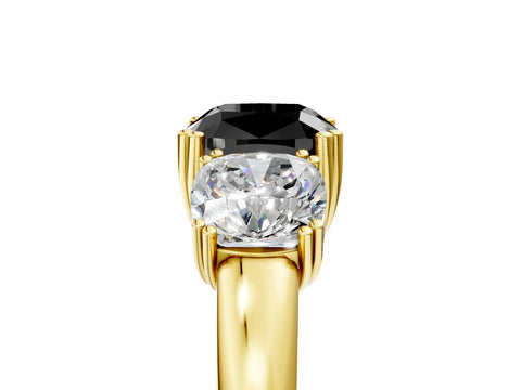 Yellow gold Three-Stone Fancy Black Cushion Cut Cut Diamond Ring with Channel Set Band and Four-Prong Setting_5