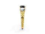 Yellow gold Three-Stone Fancy Black Cushion Cut Cut Diamond Ring with Channel-Set Band and Prong Setting_2