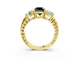 Yellow gold Three-Stone Fancy Black Cushion Cut Cut Diamond Ring with Channel-Set Band and Prong Setting_3