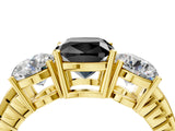 Yellow gold Three-Stone Fancy Black Cushion Cut Cut Diamond Ring with Channel-Set Band and Prong Setting_4