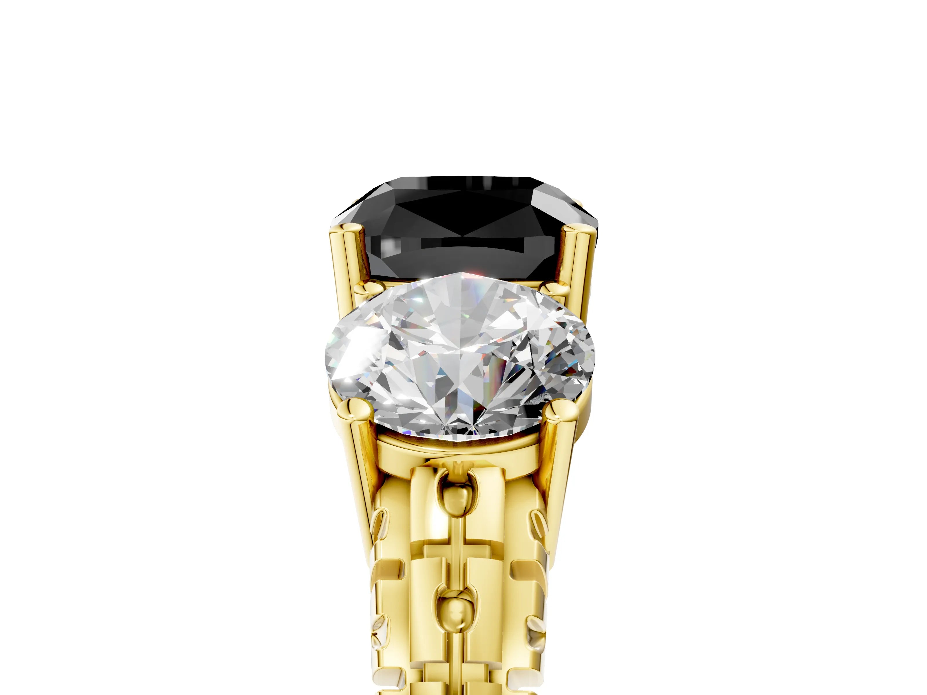 Yellow gold Three-Stone Fancy Black Cushion Cut Cut Diamond Ring with Channel-Set Band and Prong Setting_5