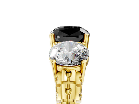 Yellow gold Three-Stone Fancy Black Cushion Cut Cut Diamond Ring with Channel-Set Band and Prong Setting_5