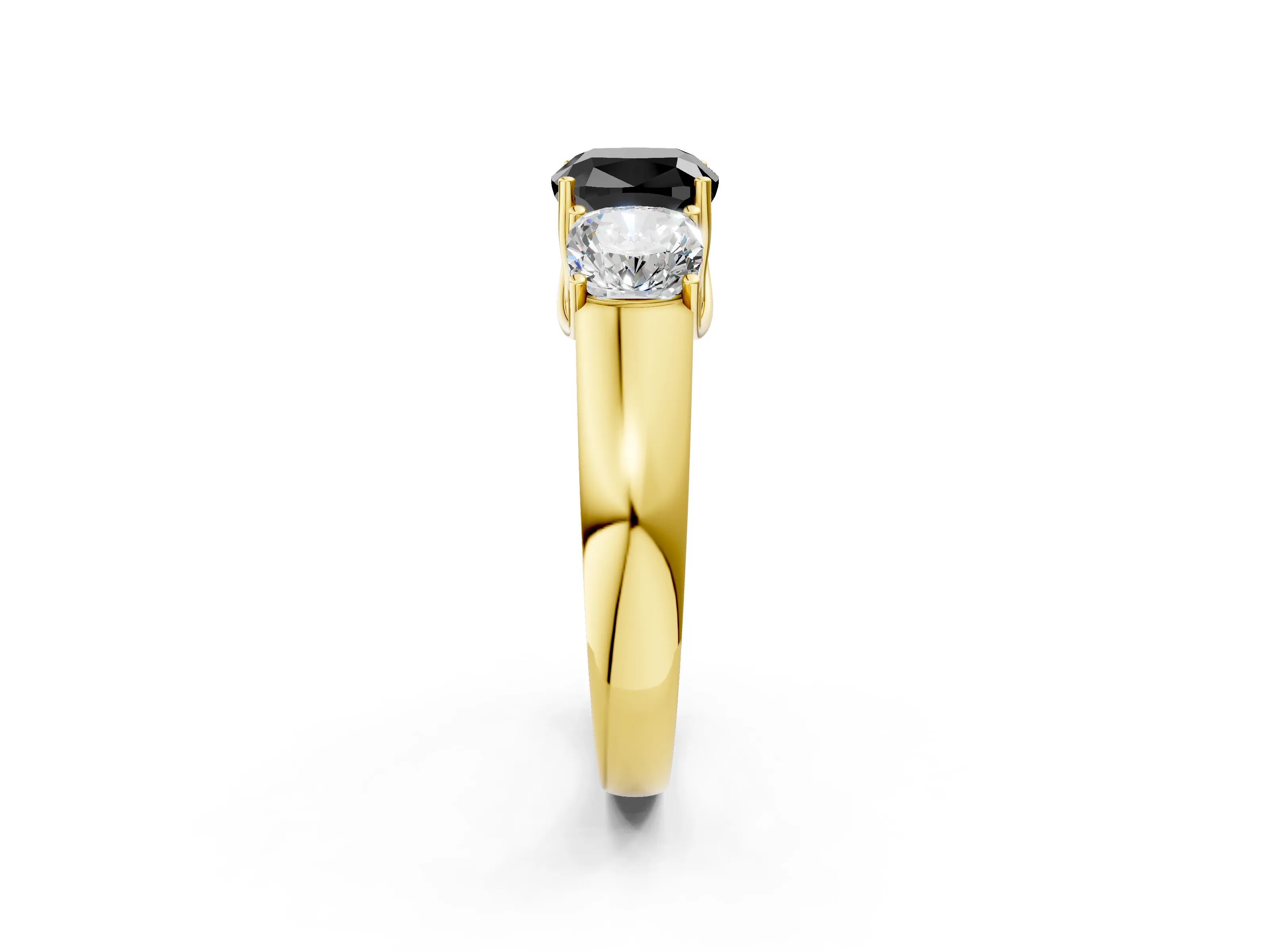 Yellow gold Three-Stone Fancy Black Cushion Cut Cut Diamond Ring with Prong Setting and Classic Band_2