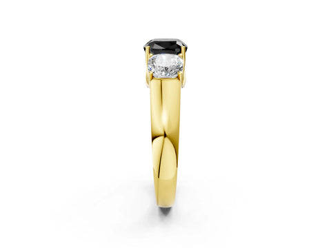 Yellow gold Three-Stone Fancy Black Cushion Cut Cut Diamond Ring with Prong Setting and Classic Band_2