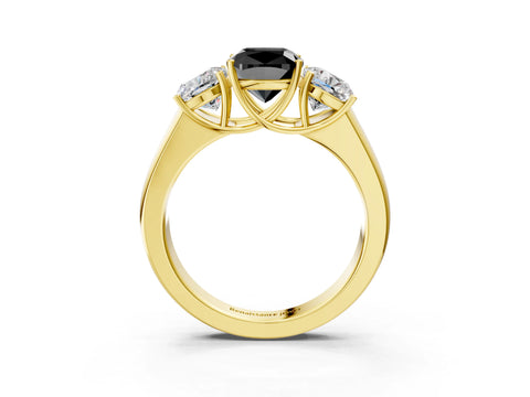 Yellow gold Three-Stone Fancy Black Cushion Cut Cut Diamond Ring with Prong Setting and Classic Band_3