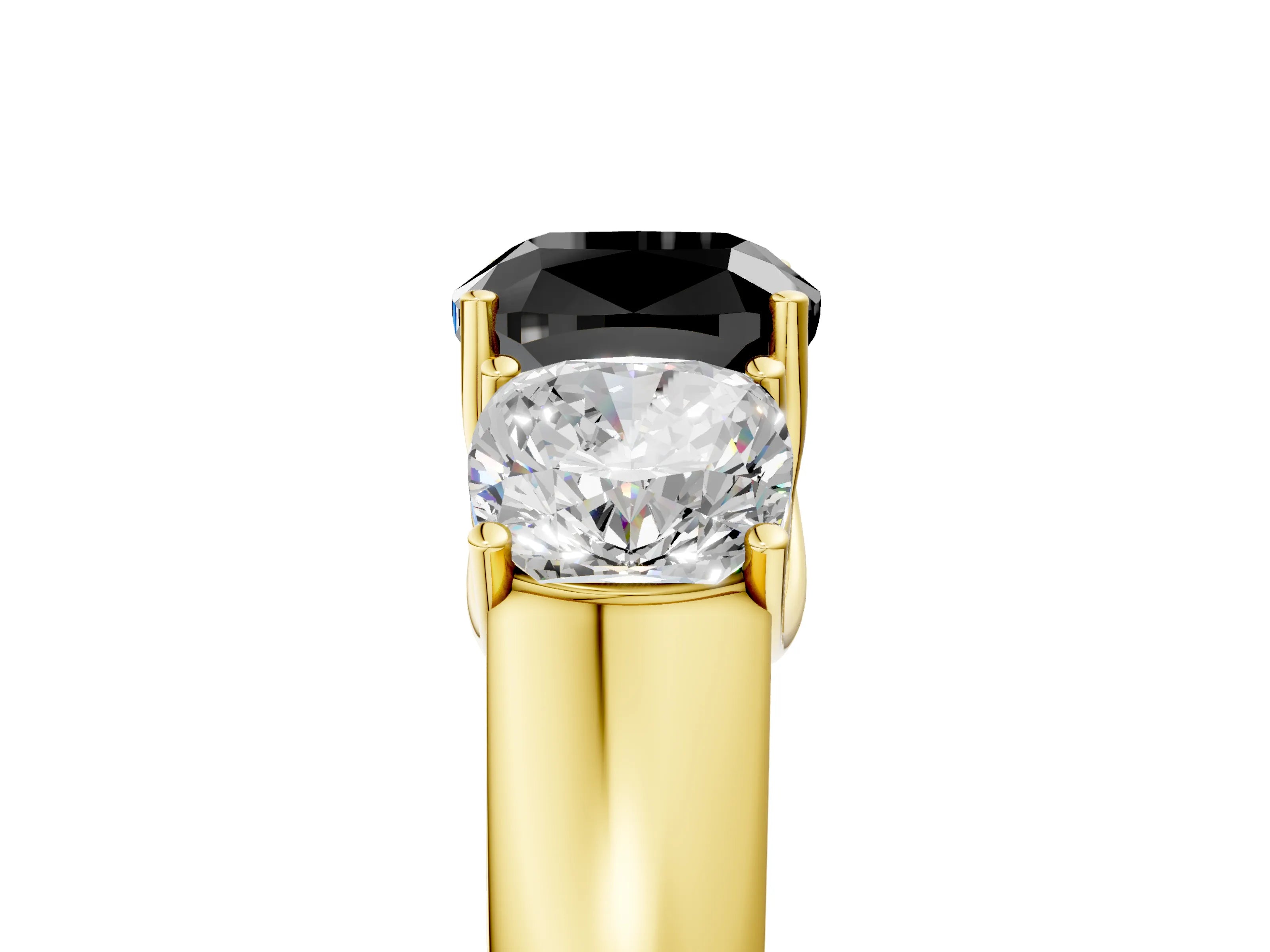 Yellow gold Three-Stone Fancy Black Cushion Cut Cut Diamond Ring with Prong Setting and Classic Band_5