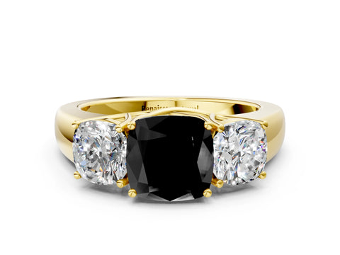 Yellow gold Three-Stone Fancy Black Cushion Cut Cut Diamond Ring with Prong Setting and Classic Band